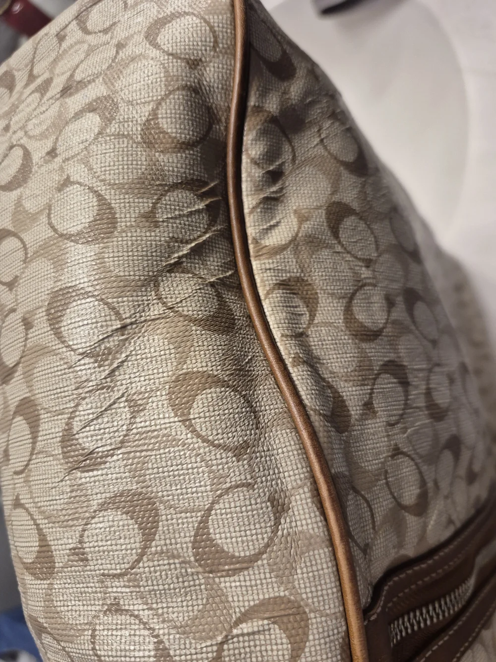 Coach Beige Signature Canvas Mulifunction Tote with Tan Leather Trim